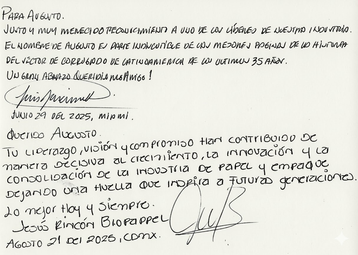 Dedicatorias manuscritas — Luis Jaramillo y Jesús Rincón Biopappel